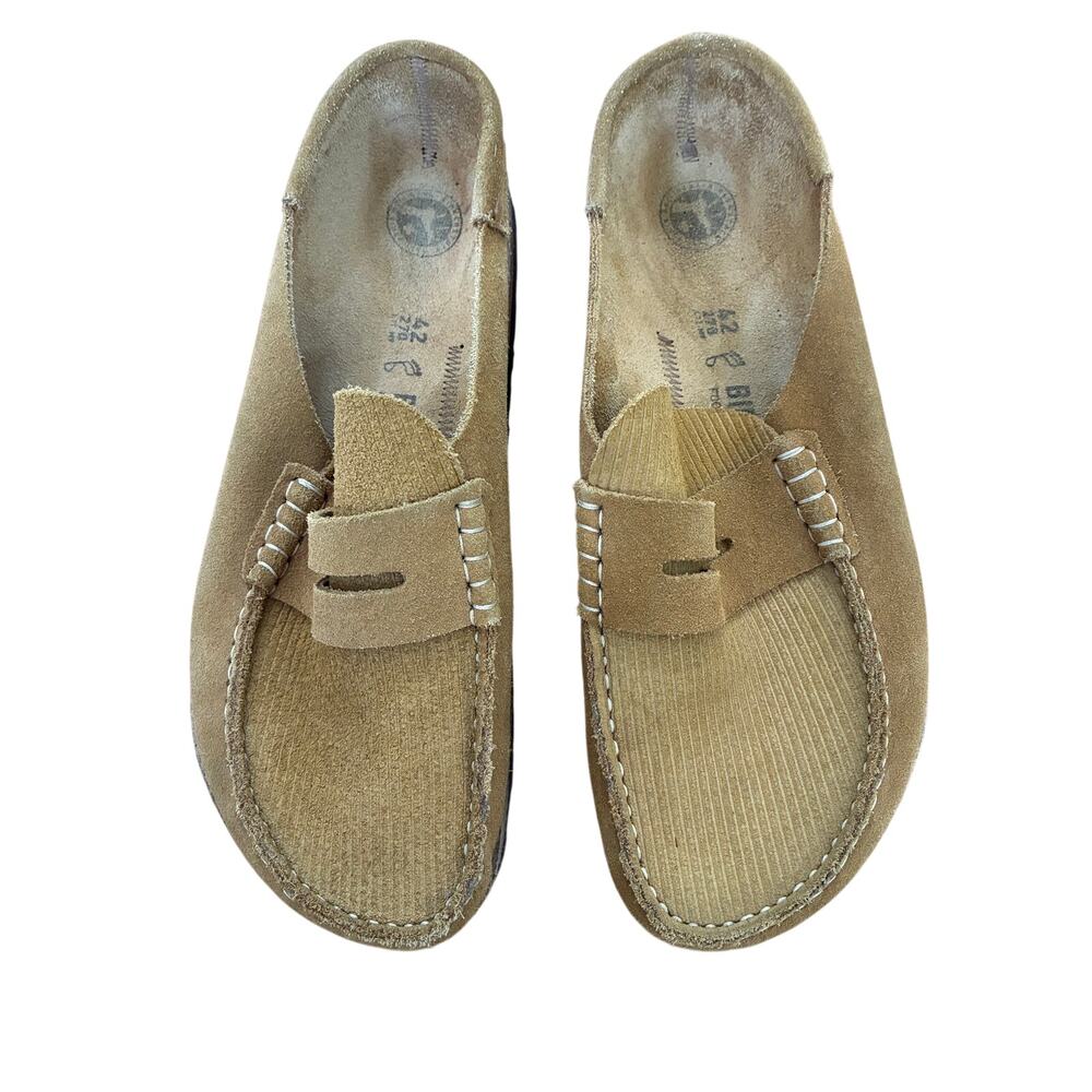 Birkenstock Taupe Naples Wrapped Suede Leather Slip On Flat Sandals Men 42 US 9